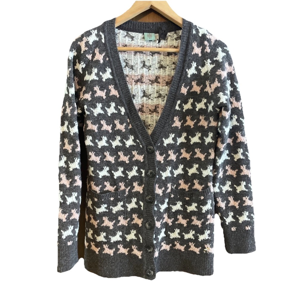 HWR Anthropologie Women's Scottie Dog Trot Wool Blend Cardigan w/ Pockets Size M